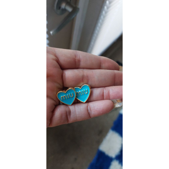 Teal Gold Heart Stud Earrings - Picture 4 of 4